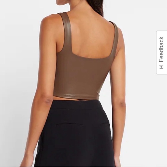 Women’s brown faux leather cropped tank top  - Picture 3 of 11